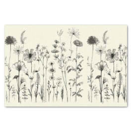 Schwarz-Weiß-Wildblumen für Dekoupage oder Geschen Seidenpapier