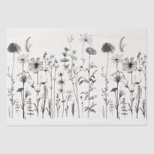 Schwarz-Weiß-Wildblumen für Dekoupage oder Geschen Seidenpapier (Vorderseite)