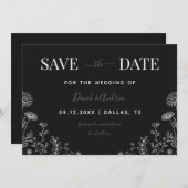 Schwarz-Weiß | Wildblumen Gezeichnet Blätter falle Save The Date (Vorne/Hinten)