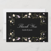 Schwarz-Weiß-Wildblumen Hochzeit Dankeschön-Karte Einladung (Vorderseite)