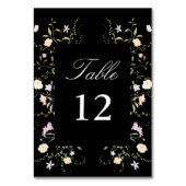 Schwarz-Weiß-Wildblumen Hochzeitskalligraphie Tischnummer (Vorderseite)