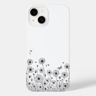 Schwarz-Weiß-Wildblumen-iPhone-14-Hüllen Case-Mate iPhone 14 Hülle