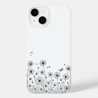 Schwarz-Weiß-Wildblumen-iPhone-14-Hüllen Case-Mate iPhone 14 Hülle