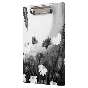 Schwarz-Weiß-Wildblumen Klemmbrett