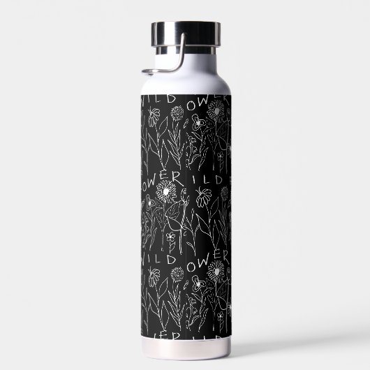 Schwarz-Weiß-Wildblumen mit Hand Gezeichnet Trinkflasche (Rechts)
