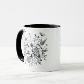 Schwarz-Weiß-Wildblumen Tasse (Vorderseite Links)