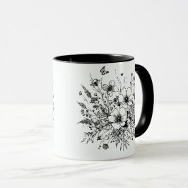 Schwarz-Weiß-Wildblumen Tasse