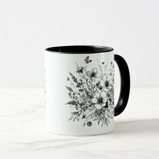 Schwarz-Weiß-Wildblumen Tasse