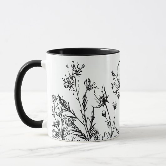 Schwarz-Weiß-Wildblumen Tasse (Links)