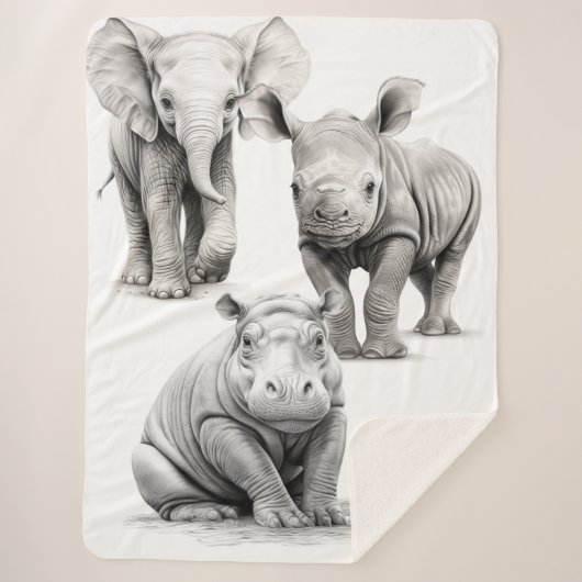 Schwarz & Weiß Wildtierbabys Sherpa Blanket Sherpadecke (Vorderseite)