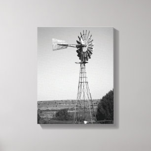 Schwarz-Weiß-Windmühle in einem Feld 11x14 Leinwanddruck