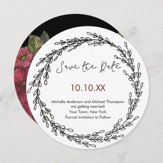 Schwarz-weiß Wine Floral Botanical Save the Date Einladung (Vorne/Hinten)