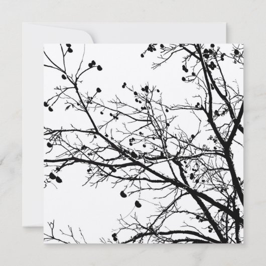 Schwarz-Weiß-Winter-Baum Einladung zum Hochzeitsfe (Rückseite)