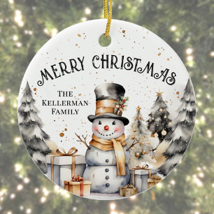 Schwarz-weiß Winter Frohe Weihnachten Keramik Ornament