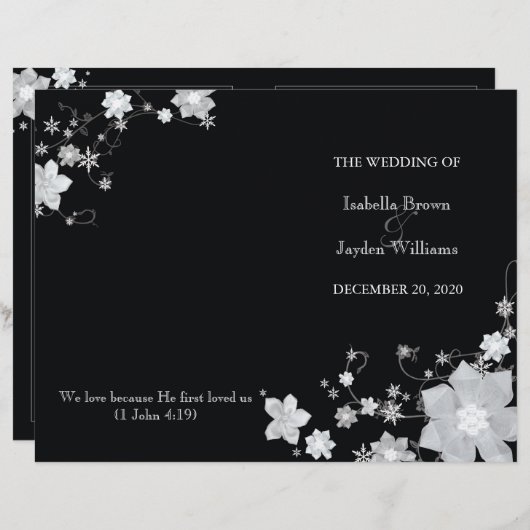 Schwarz-Weiß-Winter-Hochzeit-Bi-Falten-Programm (Vorne/Hinten)