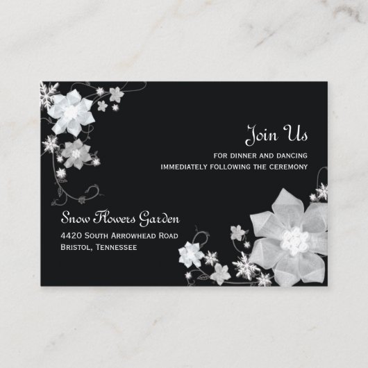 Schwarz-Weiß-Winter-Hochzeit-Empfang Begleitkarte (Vorderseite)