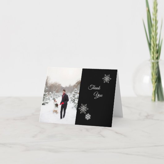 Schwarz-Weiß-Winter-Hochzeit Foto Vielen Dank Dankeskarte (Vorderseite)