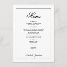 Schwarz-Weiß-Winter-Hochzeitmenü Menükarte