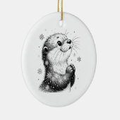 Schwarz-Weiß-Winter-Otter Keramik Ornament (Rechts)