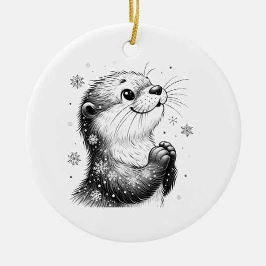 Schwarz-Weiß-Winter-Otter Keramik Ornament (Vorne)