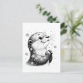 Schwarz-Weiß-Winter-Otter Postkarte (Stehend Vorderseite)