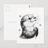 Schwarz-Weiß-Winter-Otter Postkarte (Vorne/Hinten)
