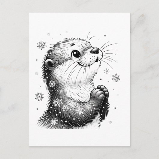 Schwarz-Weiß-Winter-Otter Postkarte (Vorderseite)