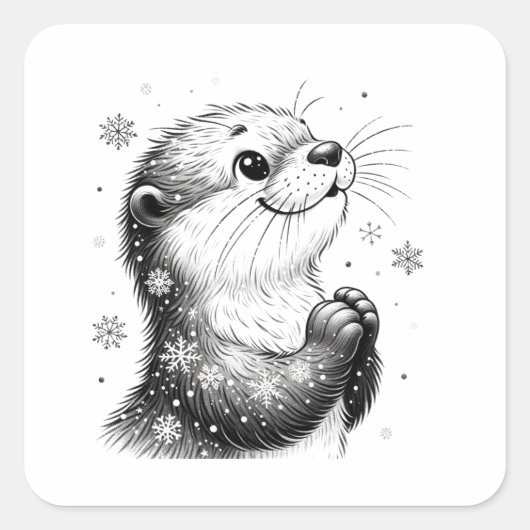 Schwarz-Weiß-Winter-Otter Quadratischer Aufkleber (Vorderseite)