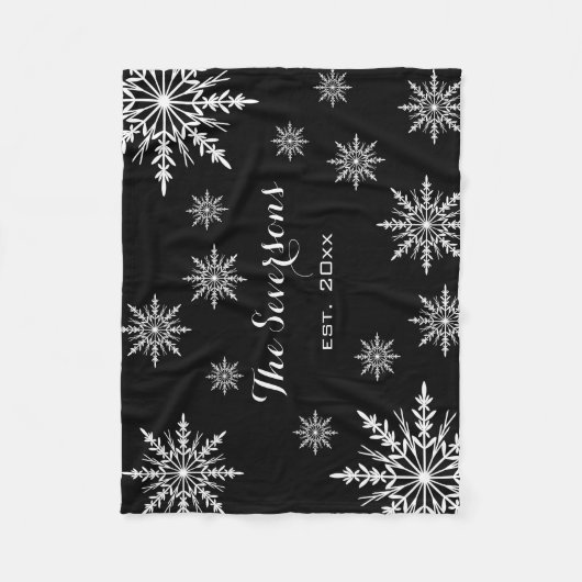 Schwarz-Weiß-Winter-Schneeflocken Fleecedecke (Vorderseite)