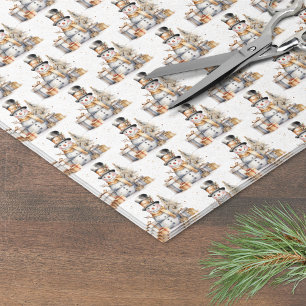 Schwarz-weiß Winter Snowman Weihnachten Seidenpapier