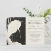 Schwarz-Weiß-Winterhochzeit | White Heron Einladung (Stehend Vorderseite)