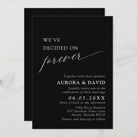 Schwarz & Weiß Wir haben uns für ewige Hochzeit en Einladung (Vorne/Hinten)