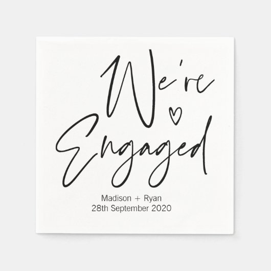 Schwarz & Weiß Wir sind Verlobte Dekoration von En Serviette (Vorderseite)