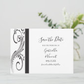 Schwarz-Weiß-Wirbel beim Hochzeitsdatum speichern Einladung (Stehend Vorderseite)