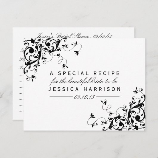 Schwarz-Weiß-Wirbel Brautparty Rezeptionskarten Einladungspostkarte (Vorne/Hinten)