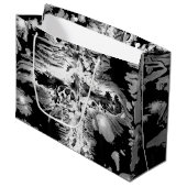 Schwarz-Weiß-Wirbel Große Geschenktüte (Vorderseite Schrägansicht)