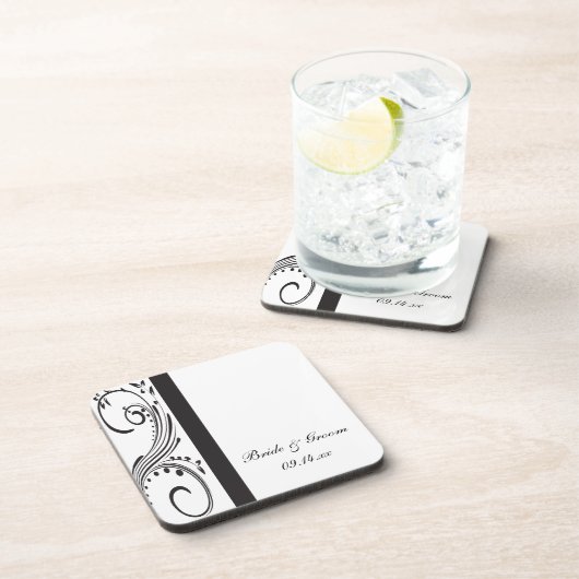 Schwarz-Weiß-Wirbel Hochzeit Untersetzer (Rechte Seite)