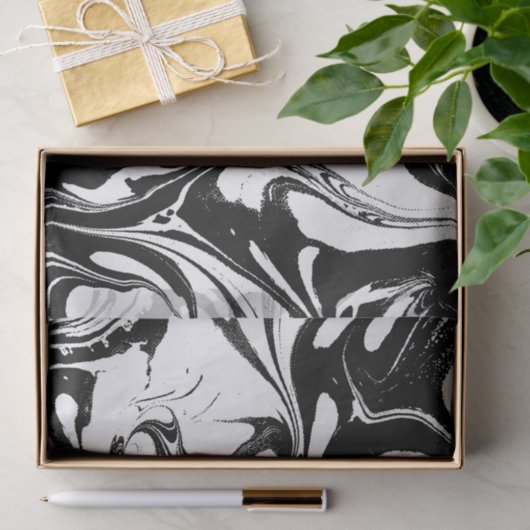 Schwarz-Weiß-Wirble Marmortextur Seidenpapier (Geschenk)