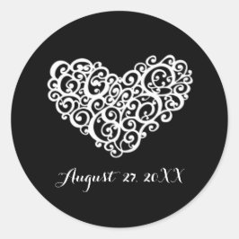 Schwarz-Weiß-Wirbles Herz - Einfache Circle-Aufkle Runder Aufkleber