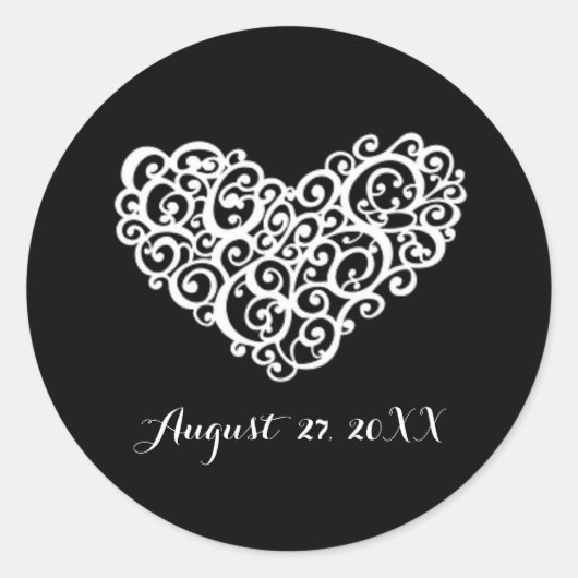 Schwarz-Weiß-Wirbles Herz - Einfache Circle-Aufkle Runder Aufkleber (Vorderseite)