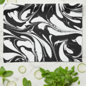 Schwarz-Weiß-Wirbles Marmormuster Geschirrtuch (Gefaltet)