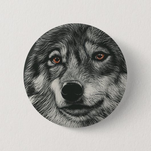 Schwarz-Weiß-Wolf-Abbildung Button (Vorderseite)