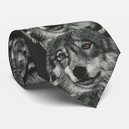 Schwarz-Weiß-Wolf-Abbildung Krawatte (Gerollt)