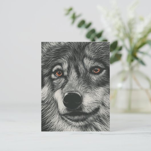 Schwarz-Weiß-Wolf-Abbildung Postkarte (Stehend Vorderseite)
