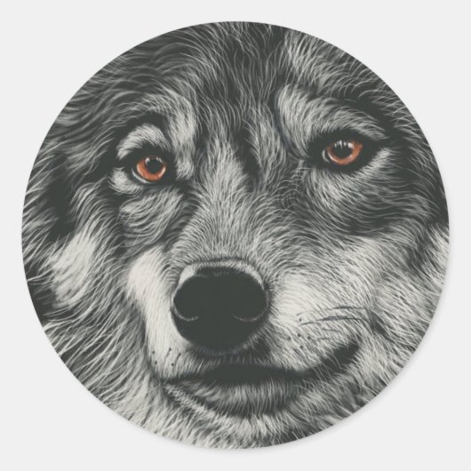 Schwarz-Weiß-Wolf-Abbildung Runder Aufkleber (Vorderseite)