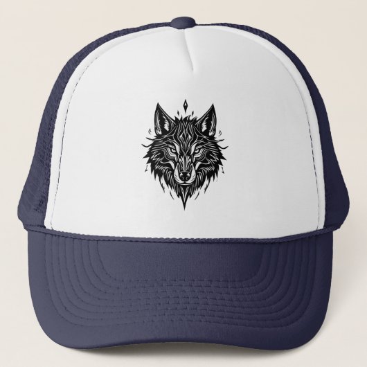 Schwarz-Weiß-Wolf-Abbildung Truckerkappe (Vorderseite)