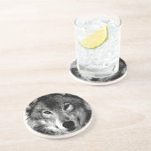 Schwarz & Weiß Wolf Augen Getränkeuntersetzer (Seite)