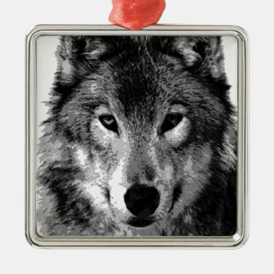 Schwarz & Weiß Wolf Augen Ornament Aus Metall