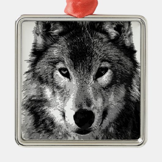 Schwarz & Weiß Wolf Augen Ornament Aus Metall (Vorne)