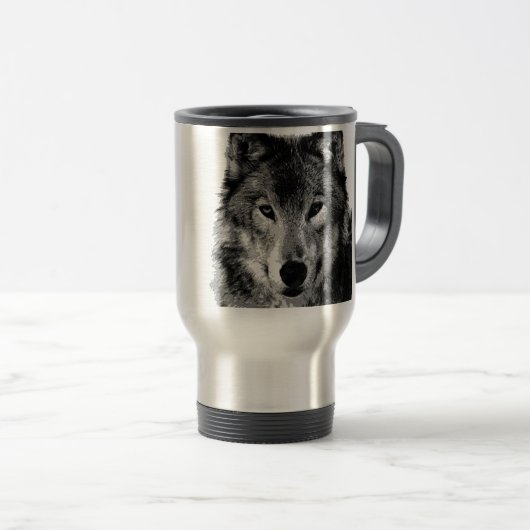 Schwarz & Weiß Wolf Augen Reisebecher (VorderseiteRechts)